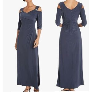 R & M Richards Cold Shoulder Gown | Size 16 | Navy | Rhinestone | Formal Dress